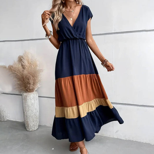 Color - Coded Short - Sleeved V - Neck Dress - Purpose + Passion Boutique