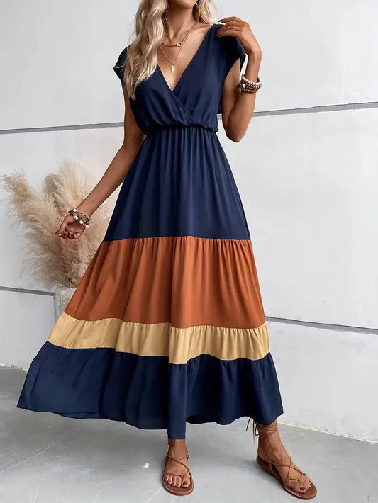 Color - Coded Short - Sleeved V - Neck Dress - Purpose + Passion Boutique