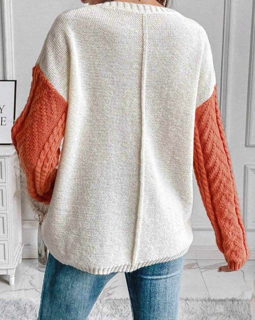 Colorblock Cable Patch Pocket Sweater - Purpose + Passion Boutique