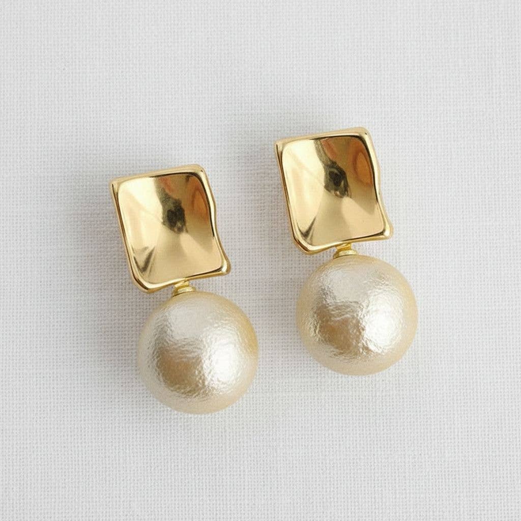 Contemporary Geometric Pearl Drop Earrings - Purpose + Passion Boutique