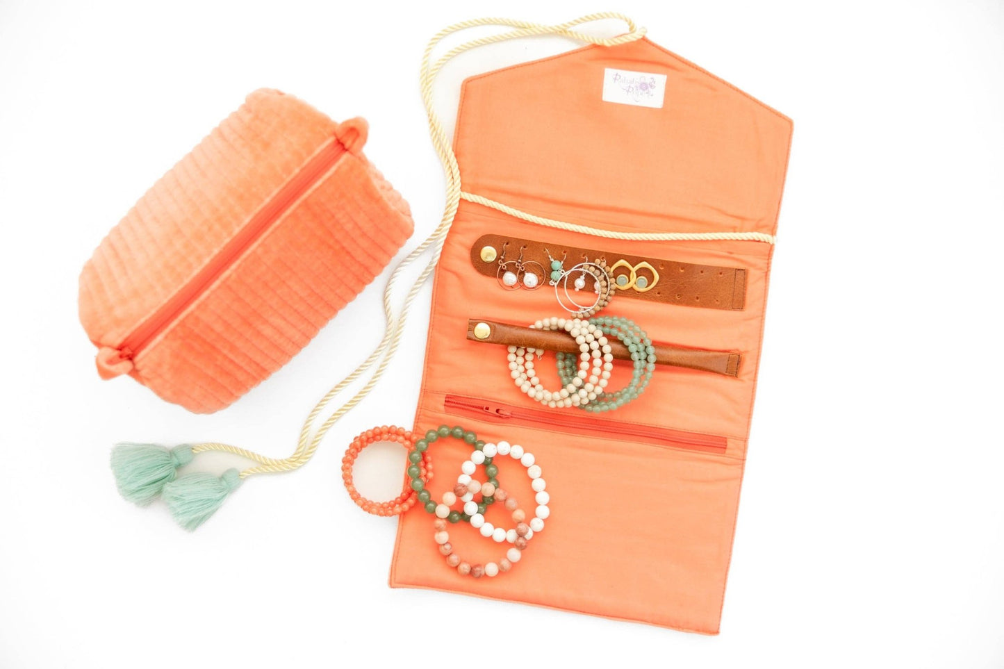 Coral Embroidered Velvet Jewelry Organizer - Purpose + Passion Boutique