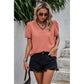 Coral V Neck Contrast Black Trim Blouse - Purpose + Passion Boutique
