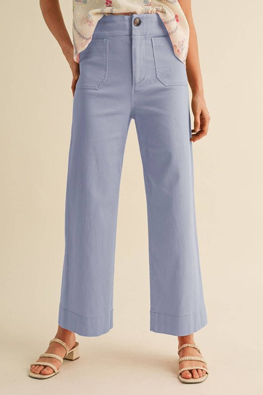 Cornflower Blue High Waisted Cropped Wide Leg Pants - Purpose + Passion Boutique