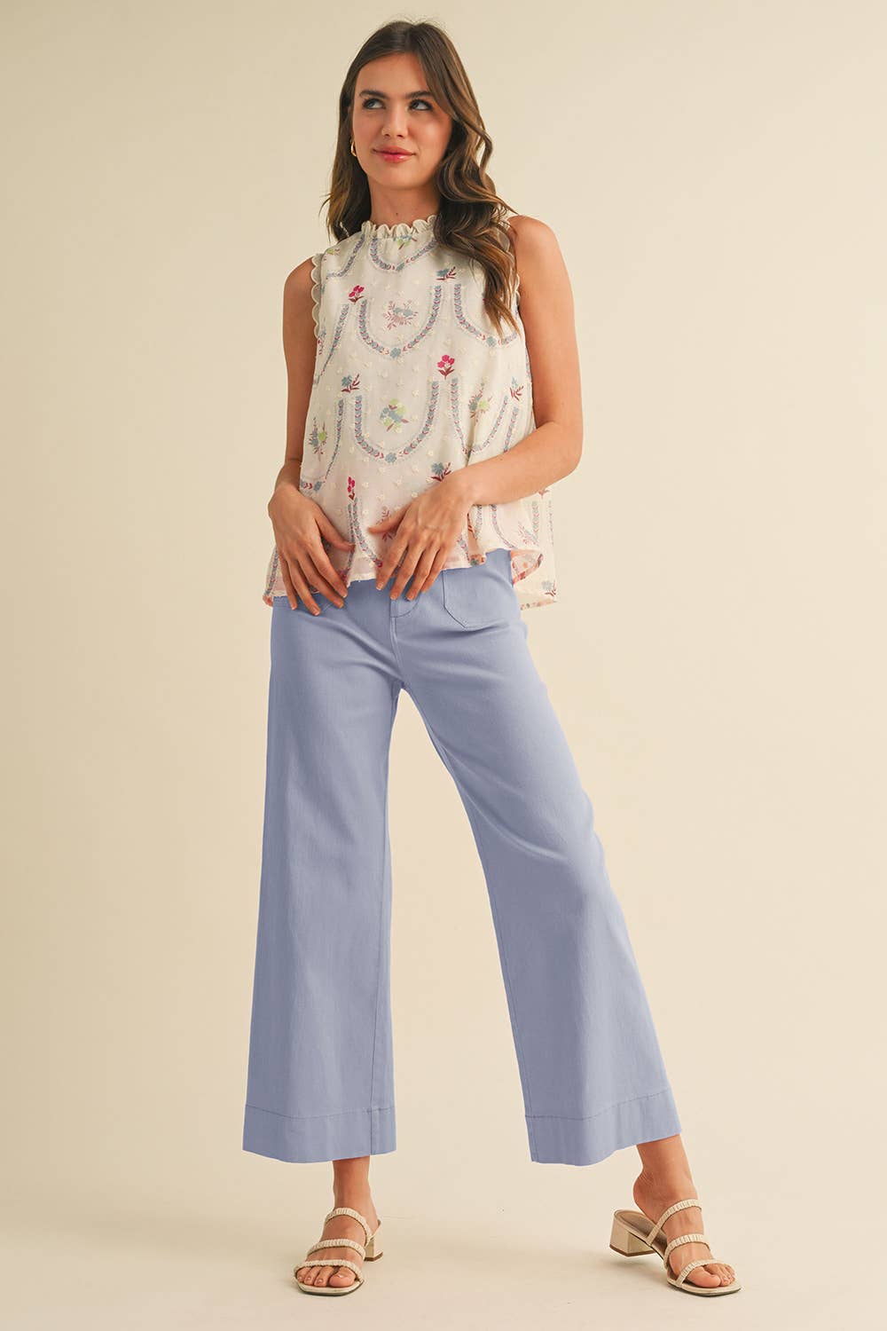 Cornflower Blue High Waisted Cropped Wide Leg Pants - Purpose + Passion Boutique