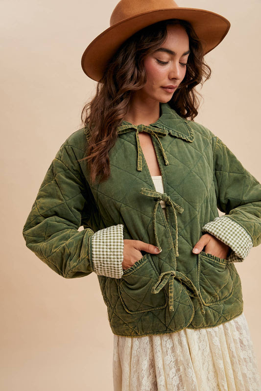 Cottage Green Washed Quilted Corduroy Jacket - Purpose + Passion Boutique