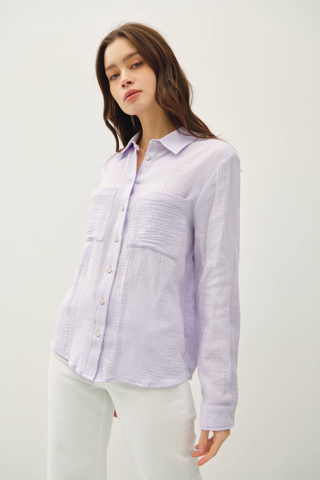 Cotton Gauze Long Sleeve Button Up Shirt - Purpose + Passion Boutique