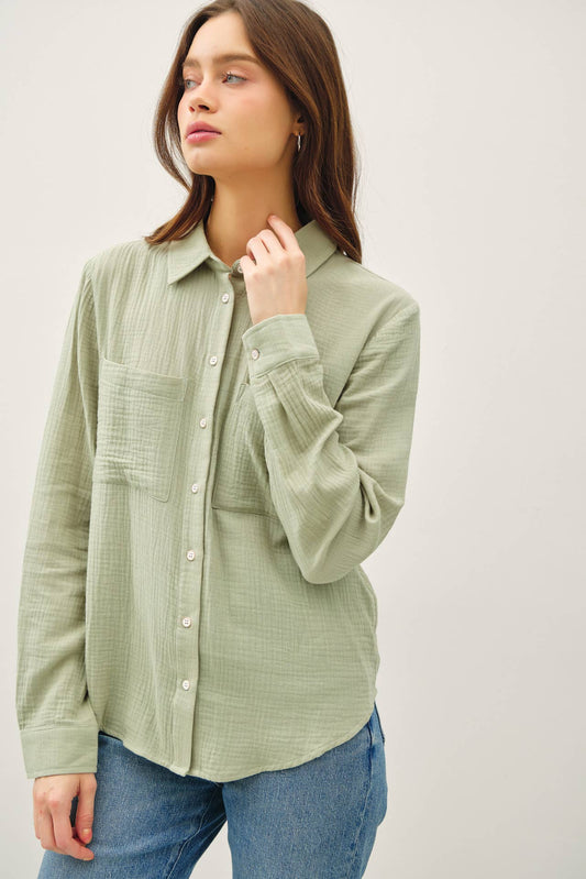 Cotton Gauze Long Sleeve Button Up Shirt - Purpose + Passion Boutique