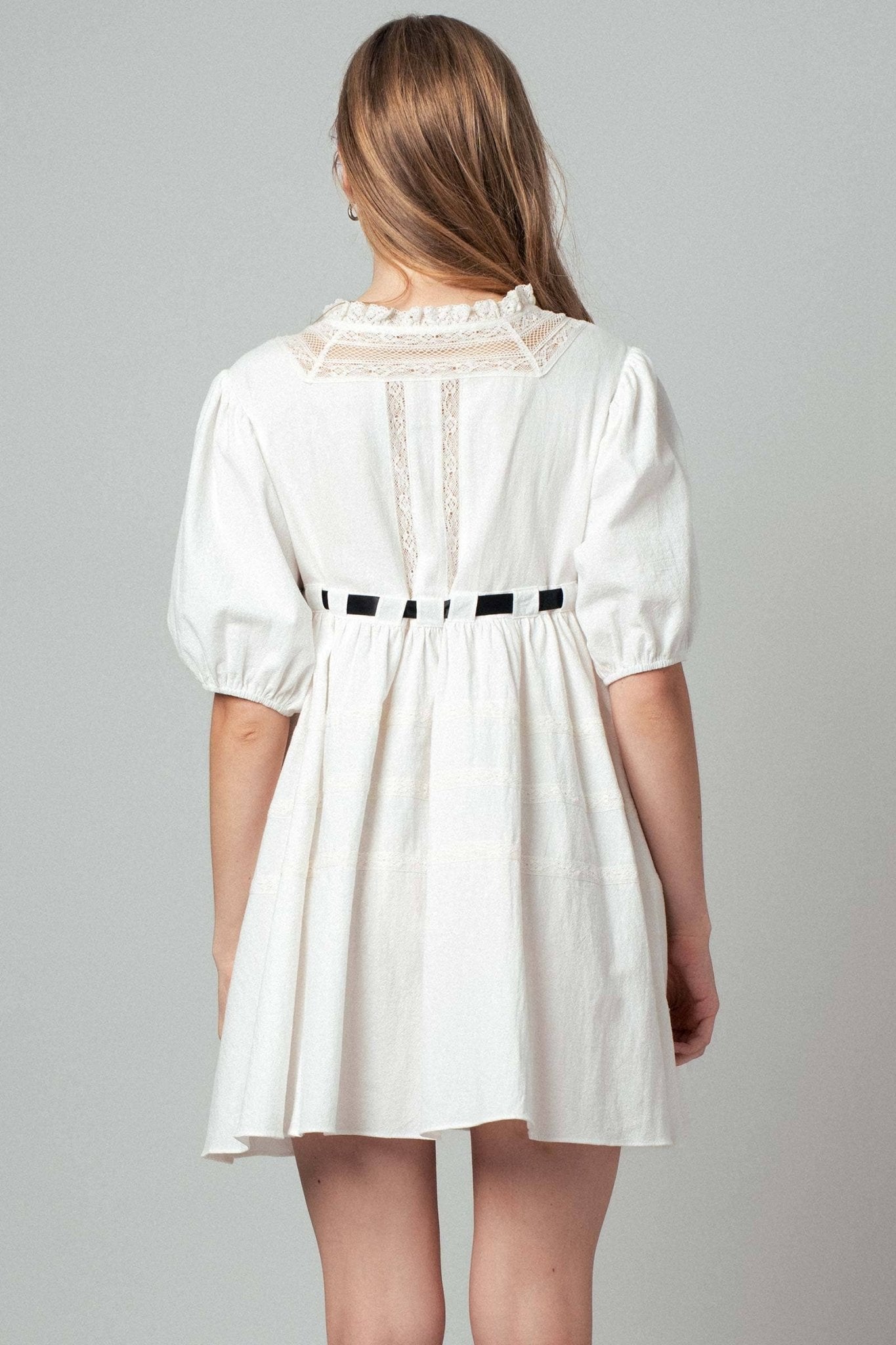 Cotton Lace Trim Ivory Empire Waist Mini Dress - Purpose + Passion Boutique