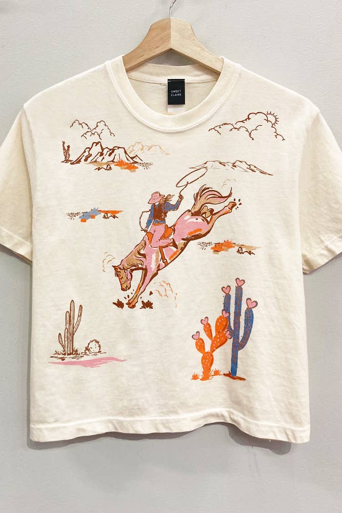 Cowgirl Collage Cropped Ivory T-shirt - Purpose + Passion Boutique
