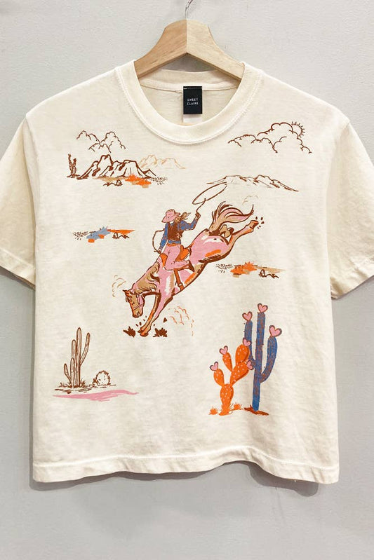 Cowgirl Collage Cropped Ivory T-shirt - Purpose + Passion Boutique
