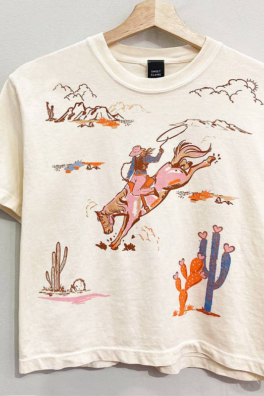 Cowgirl Collage Cropped Ivory T-shirt - Purpose + Passion Boutique