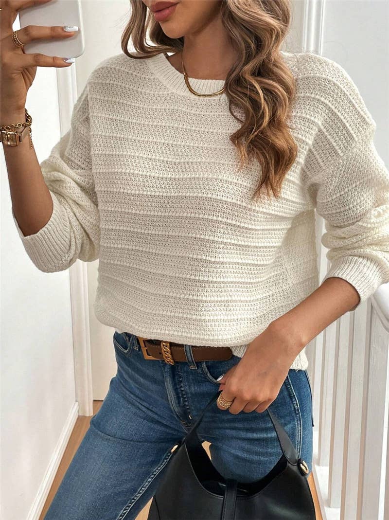 Cozy Bow Tie Back Beige Crew Neck Sweater - Purpose + Passion Boutique