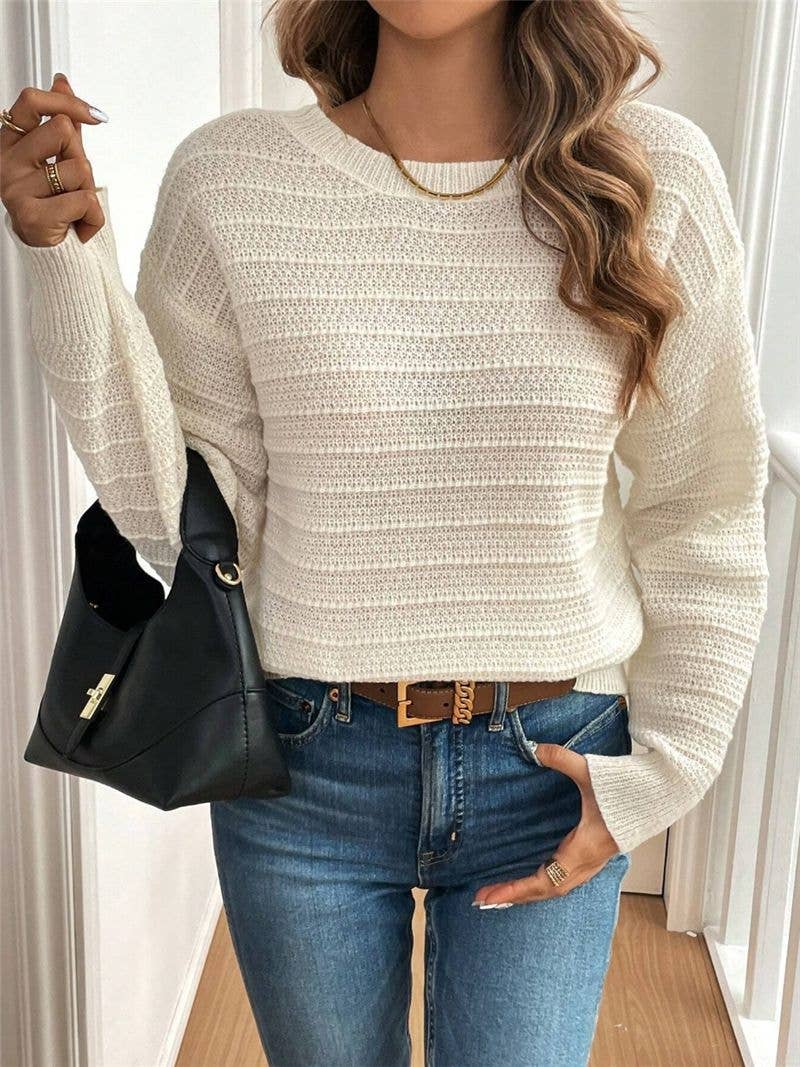 Cozy Bow Tie Back Beige Crew Neck Sweater - Purpose + Passion Boutique