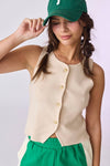 Cream Audrey Sleeveless Button Up Top - Purpose + Passion Boutique