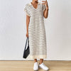 Cream + Black Casual Striped V - Neck Dress - Purpose + Passion Boutique