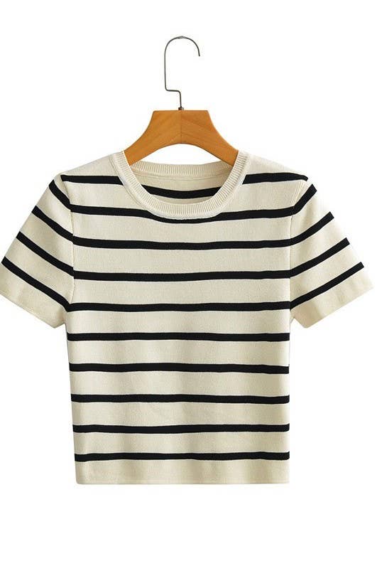 Cream & Black Striped Crop Top - Purpose + Passion Boutique