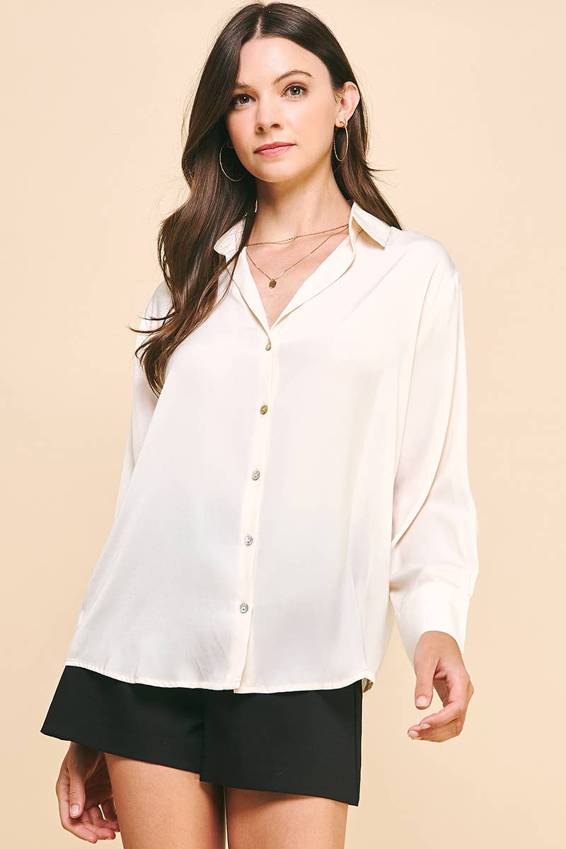 Cream Button - Down Woven Shirt - Purpose + Passion Boutique