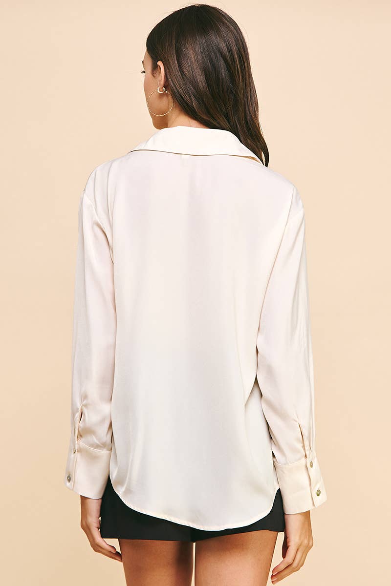 Cream Button - Down Woven Shirt - Purpose + Passion Boutique