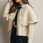 Cream Cable Knit Capelet Cardigan with Velvet Bow - Purpose + Passion Boutique