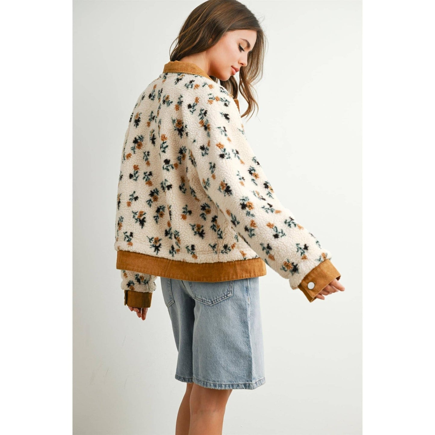 Cream / Camel Floral Collared Button - Down Jacket - Purpose + Passion Boutique