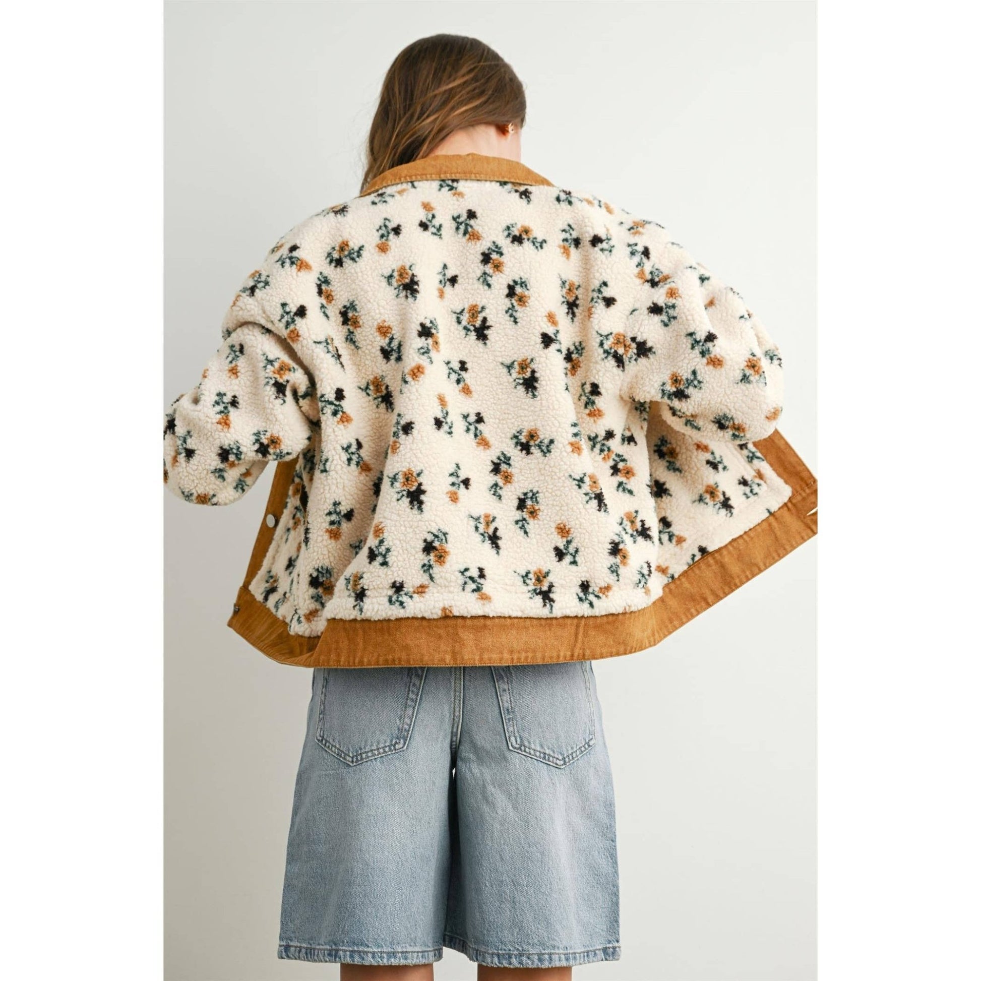 Cream / Camel Floral Collared Button - Down Jacket - Purpose + Passion Boutique