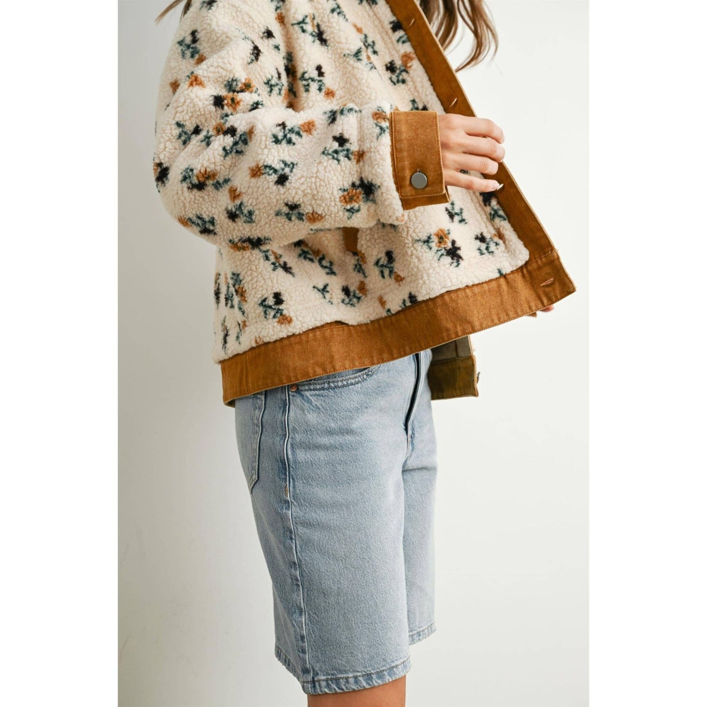 Cream / Camel Floral Collared Button - Down Jacket - Purpose + Passion Boutique