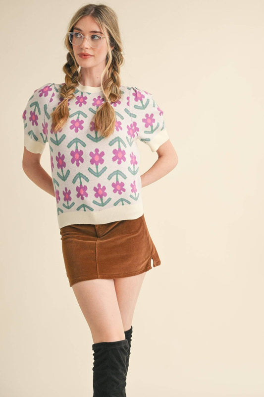 Cream Floral Knit Sweater - Purpose + Passion Boutique