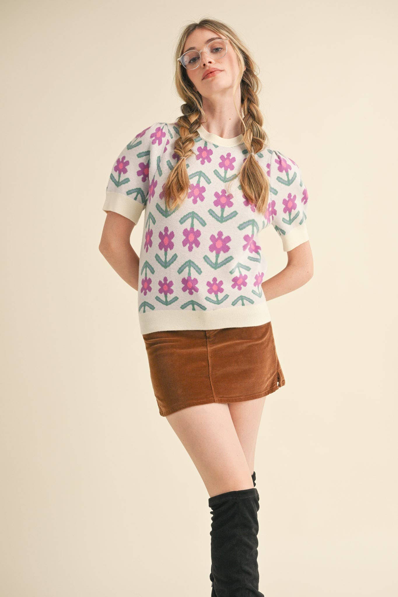 Cream Floral Knit Sweater - Purpose + Passion Boutique