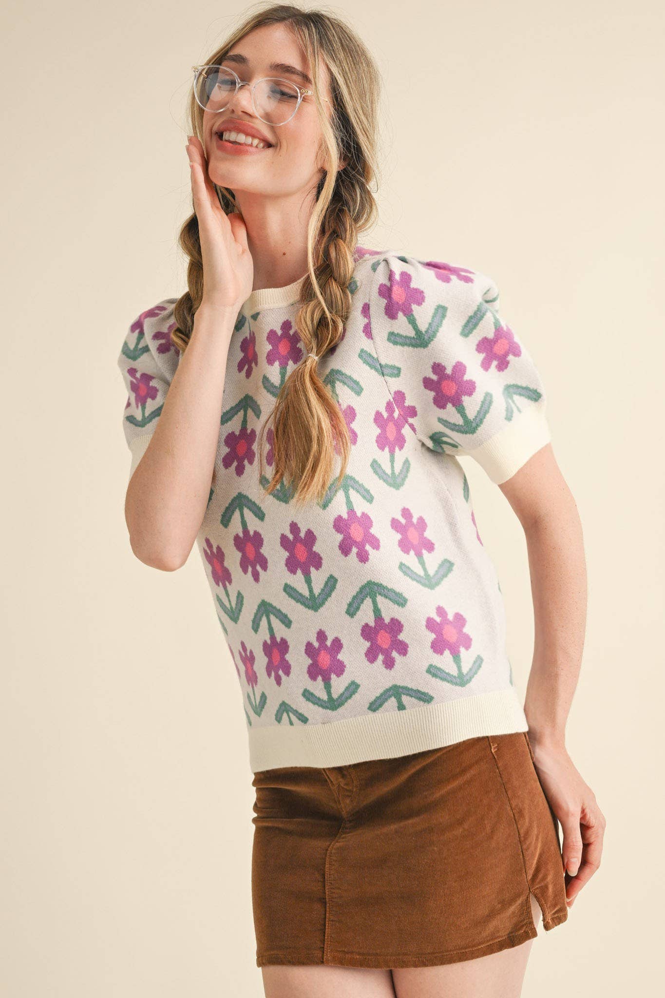 Cream Floral Knit Sweater - Purpose + Passion Boutique