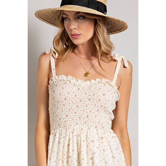 Cream Flower Print Swiss Dot Dress - Purpose + Passion Boutique