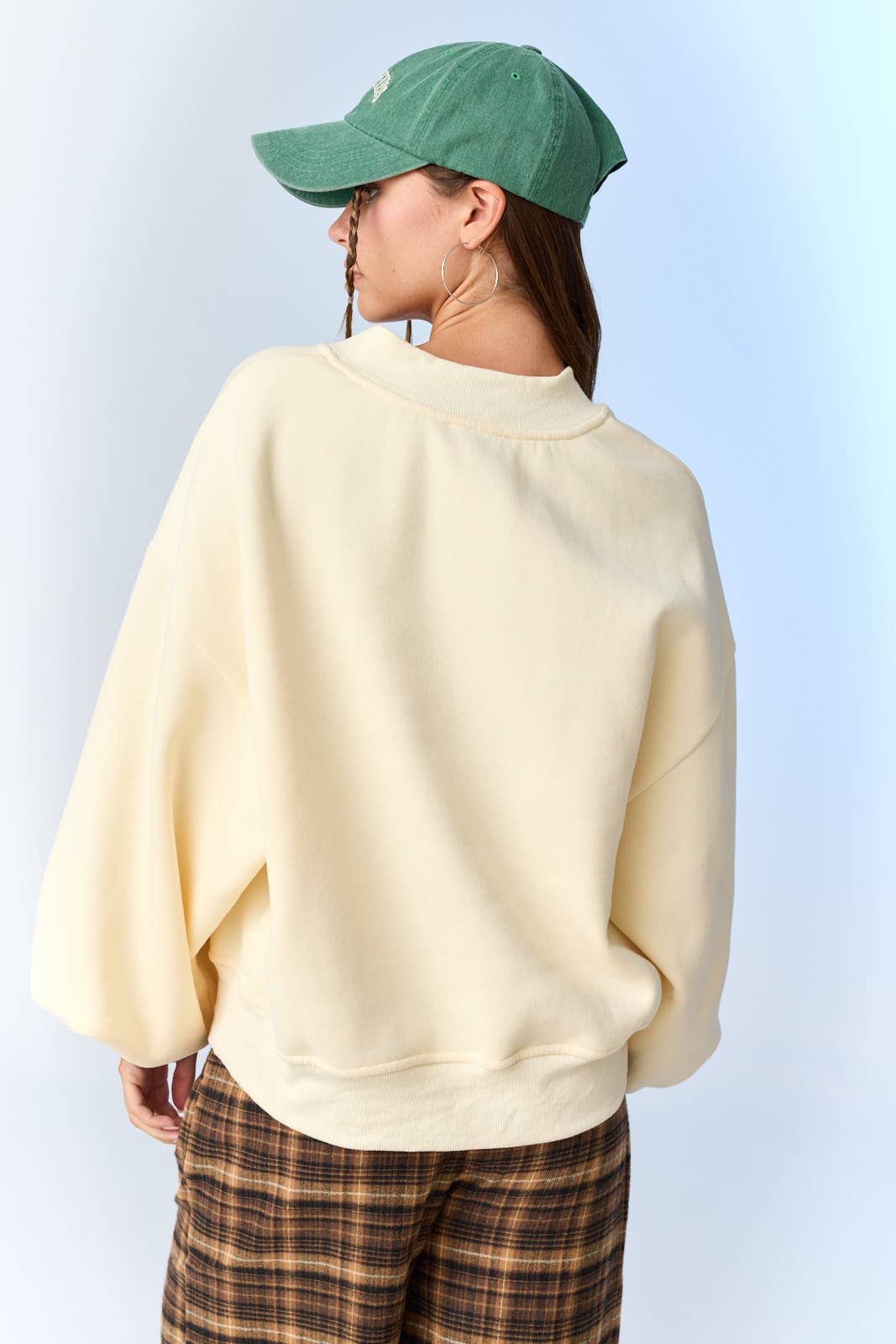 Cream Mila Oversized V - Neck Sweatshirt - Purpose + Passion Boutique