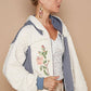 Cream + Navy Long Sleeve Quilting Embroidery Hoodie Jacket - Purpose + Passion Boutique