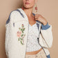 Cream + Navy Long Sleeve Quilting Embroidery Hoodie Jacket - Purpose + Passion Boutique