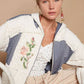 Cream + Navy Long Sleeve Quilting Embroidery Hoodie Jacket - Purpose + Passion Boutique