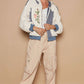 Cream + Navy Long Sleeve Quilting Embroidery Hoodie Jacket - Purpose + Passion Boutique