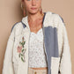 Cream + Navy Long Sleeve Quilting Embroidery Hoodie Jacket - Purpose + Passion Boutique