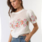 Cream Puff Sleeve Embordered Crochet Top - Purpose + Passion Boutique