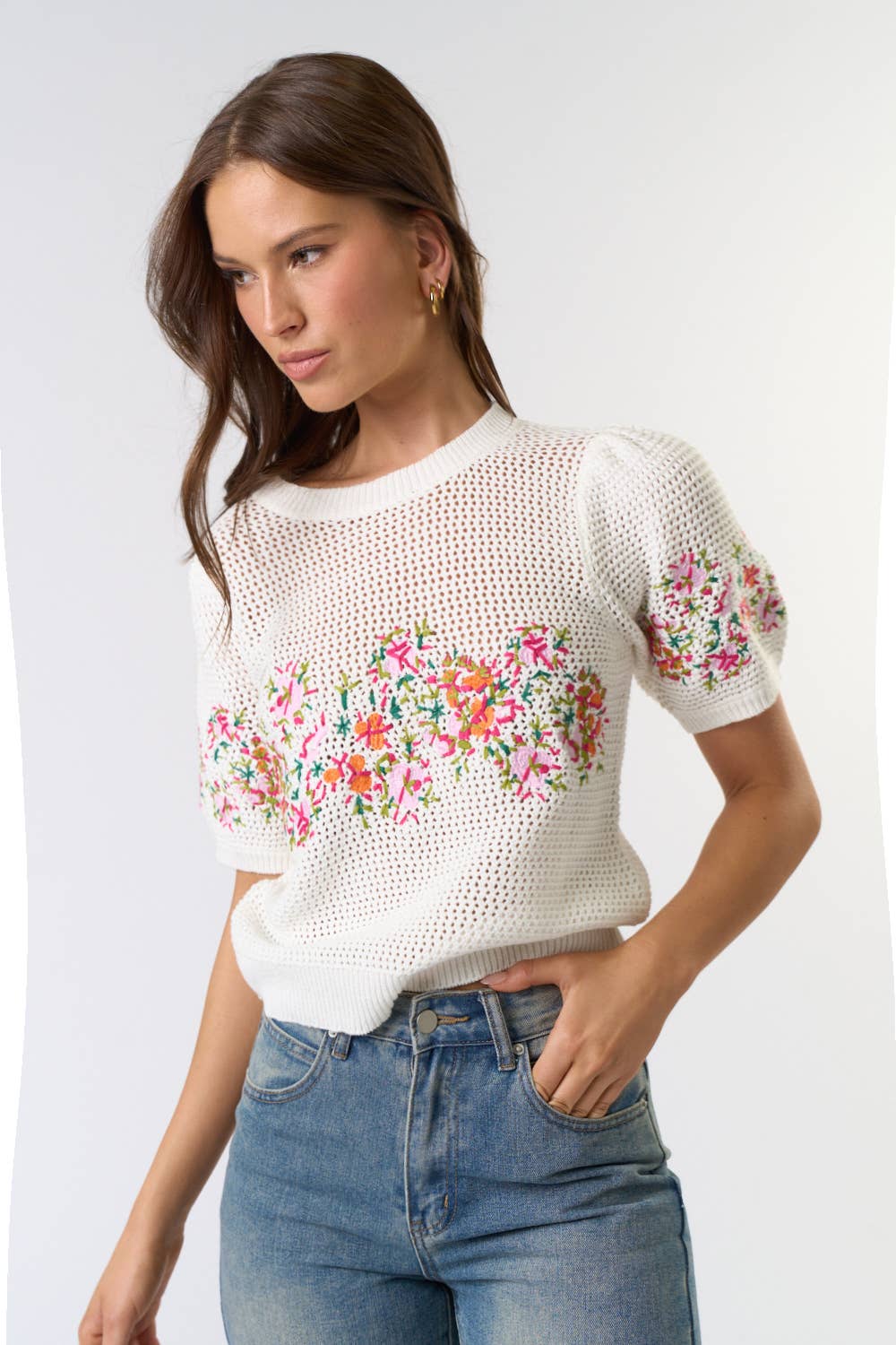 Cream Puff Sleeve Embordered Crochet Top - Purpose + Passion Boutique