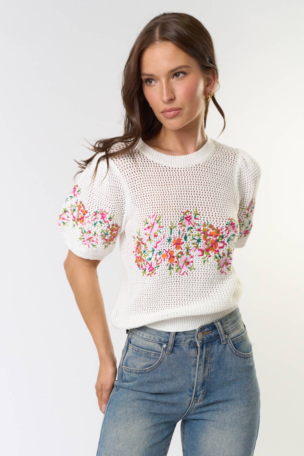 Cream Puff Sleeve Embordered Crochet Top - Purpose + Passion Boutique