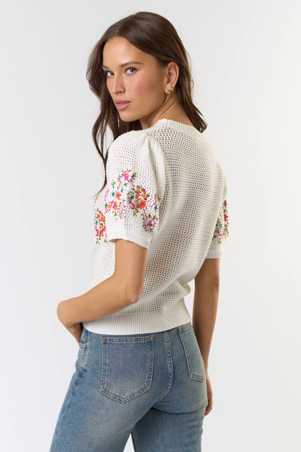 Cream Puff Sleeve Embordered Crochet Top - Purpose + Passion Boutique