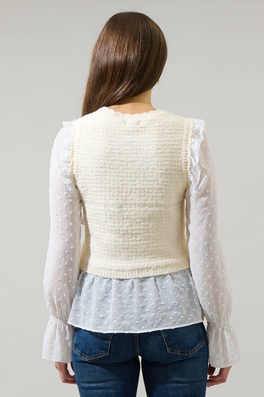 Cream Ruffle Sweater Vest Top - Purpose + Passion Boutique