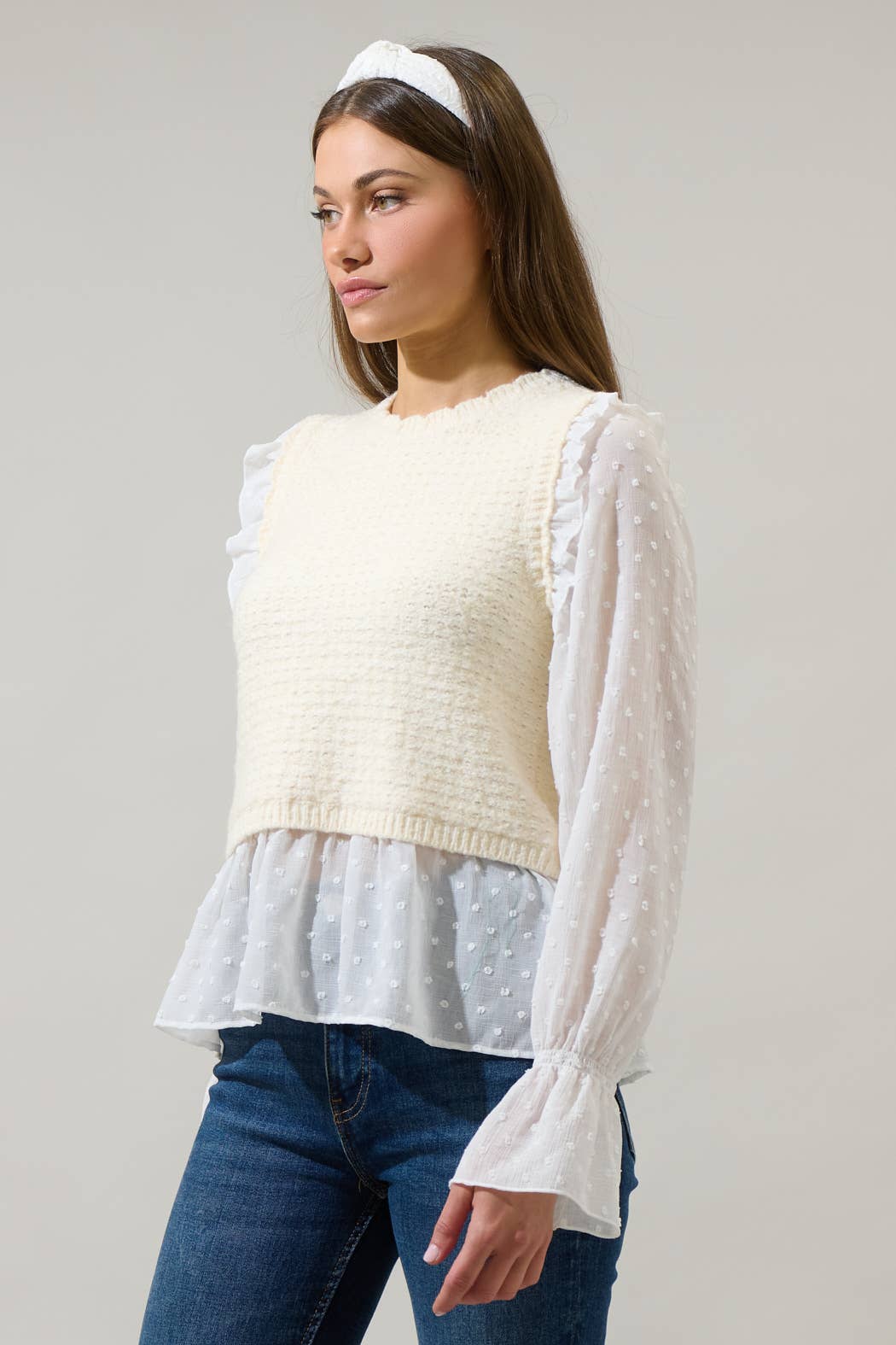 Cream Ruffle Sweater Vest Top - Purpose + Passion Boutique