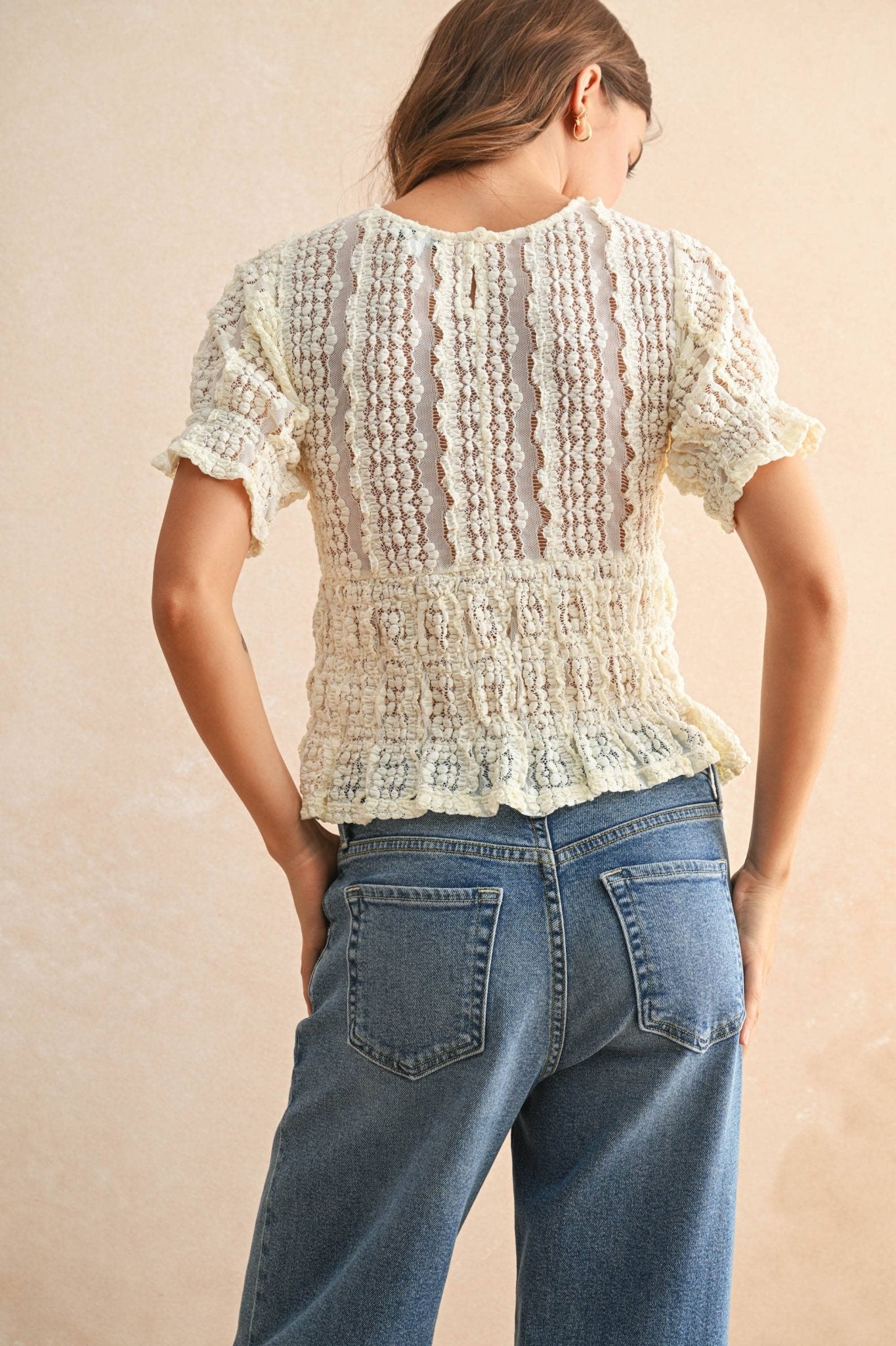 Cream Short Sleeve Lace Blouse - Purpose + Passion Boutique