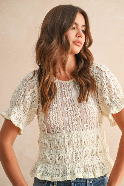 Cream Short Sleeve Lace Blouse - Purpose + Passion Boutique