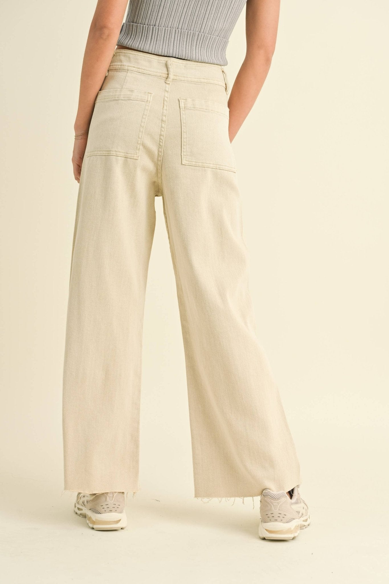 Cream Straight Wide Leg Denim Pant - Purpose + Passion Boutique