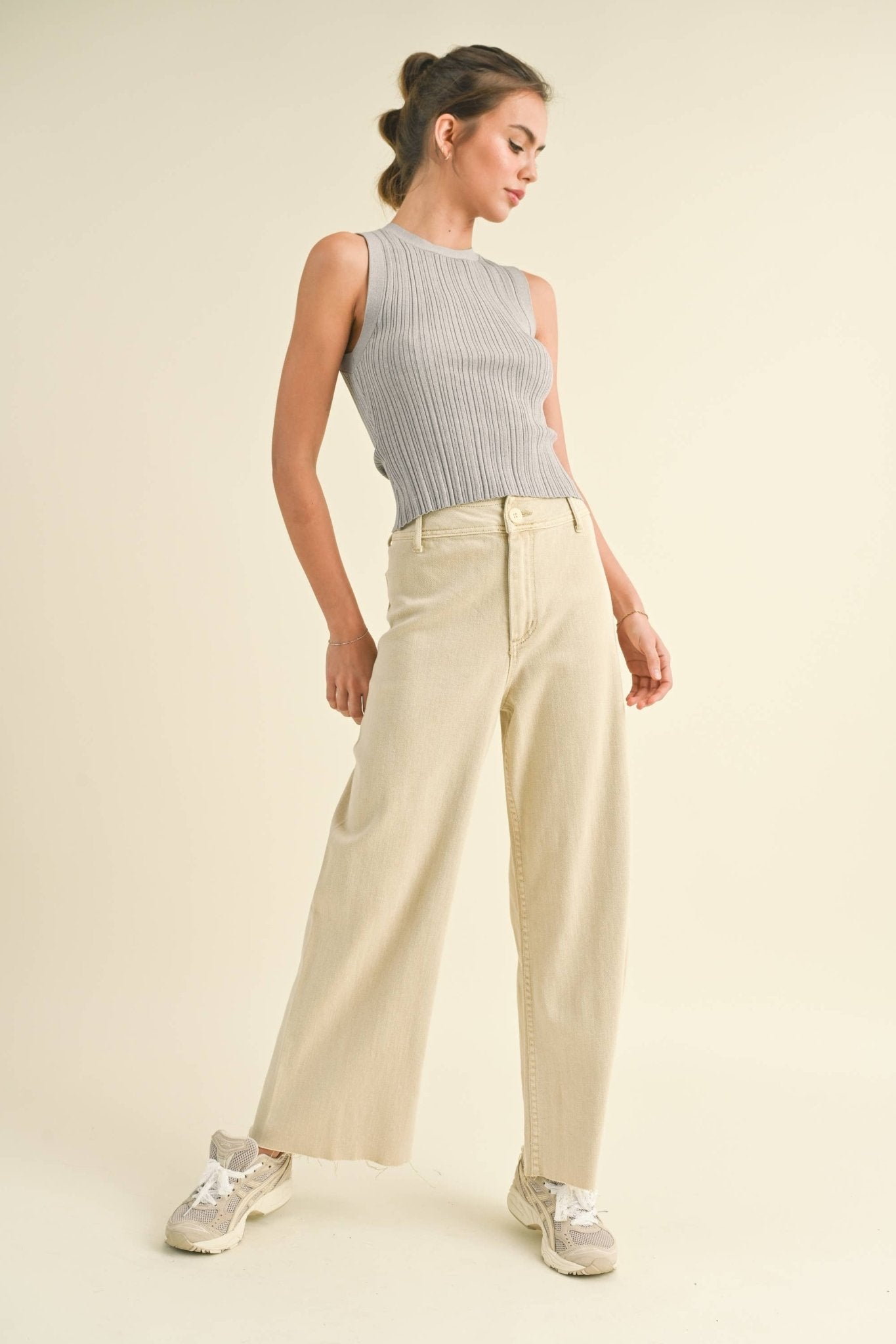 Cream Straight Wide Leg Denim Pant - Purpose + Passion Boutique