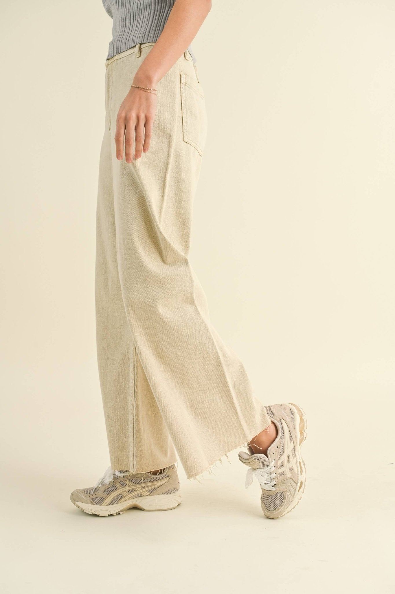 Cream Straight Wide Leg Denim Pant - Purpose + Passion Boutique