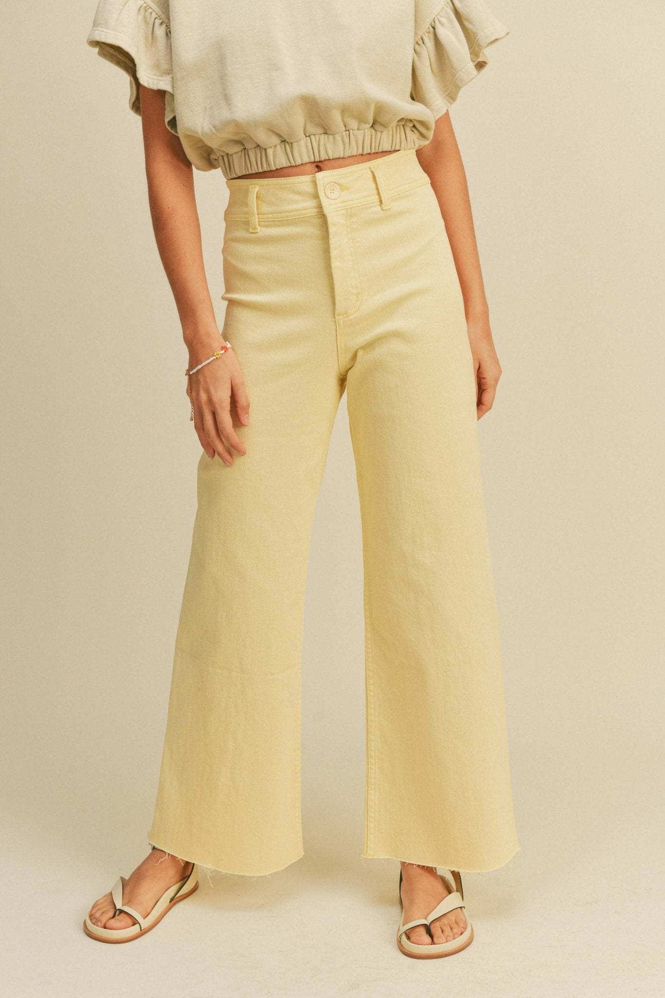 Cream Straight Wide Leg Denim Pant - Purpose + Passion Boutique