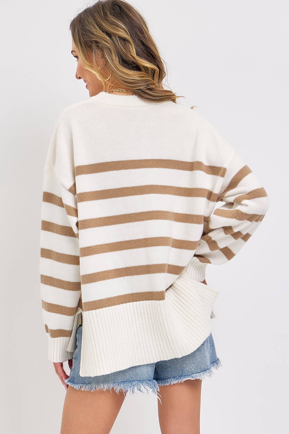 Cream Taupe Pullover Striped Knit Sweater - Purpose + Passion Boutique