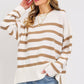 Cream Taupe Pullover Striped Knit Sweater - Purpose + Passion Boutique